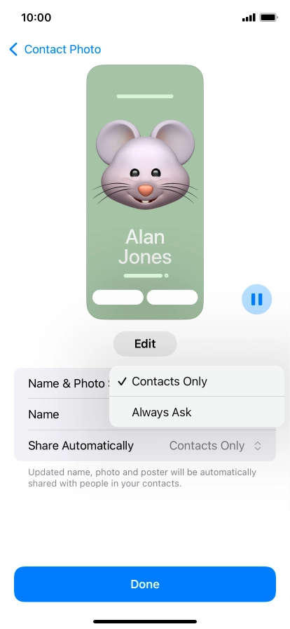 Press the required setting.