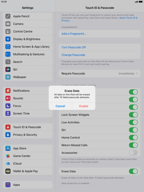 If you turn on the function, press Enable.