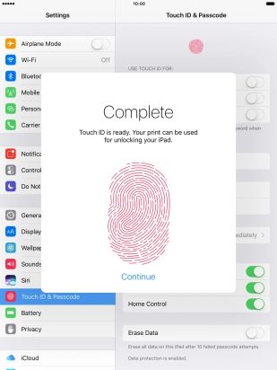 Press Continue. If you haven't previously selected a lock code, key in a code of your own choice twice.