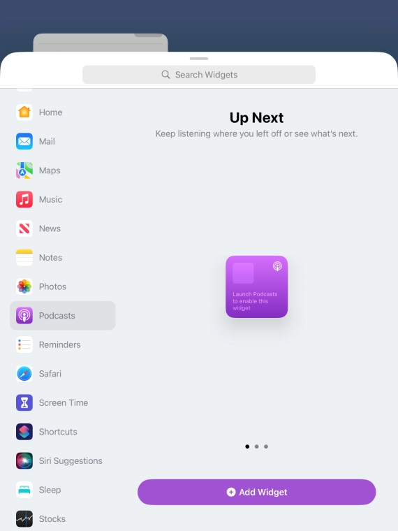 Slide your finger right or left on the screen to select the required widget size.