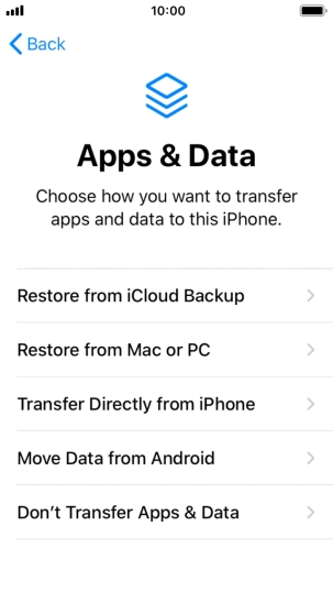 You can restore content from an iCloud backup when your phone is activated for the first time and after a factory reset. When this screen is displayed, your phone is ready to restore content from an iCloud backup.