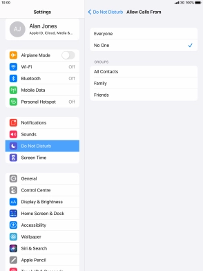 Press the required setting to select which contacts can call you even though Do Not Disturb is turned on.