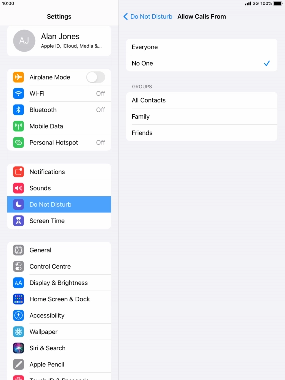 Press the required setting to select which contacts can call you even though Do Not Disturb is turned on.
