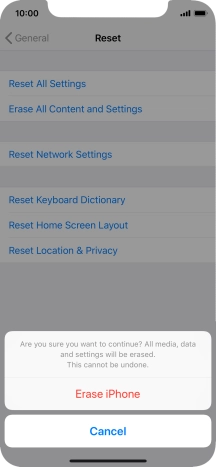 Press Erase iPhone. Wait a moment while the factory default settings are restored. Follow the instructions on the screen to set up your phone and prepare it for use.