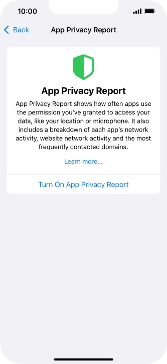 Press Turn On App Privacy Report to turn on the function.