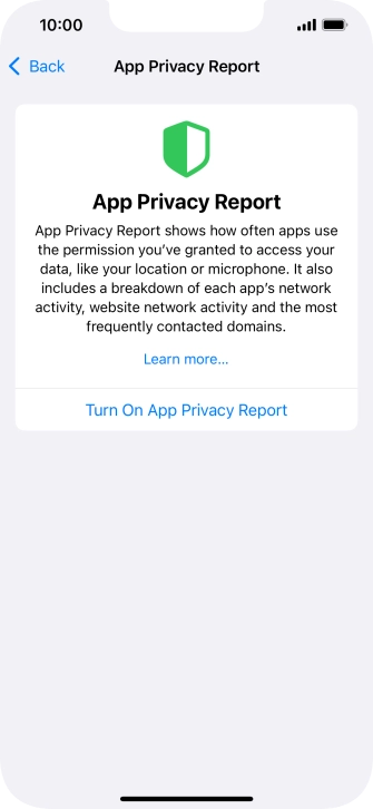 Press Turn On App Privacy Report to turn on the function.