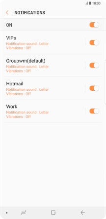 Press the indicator next to the required email account to turn the function on or off.