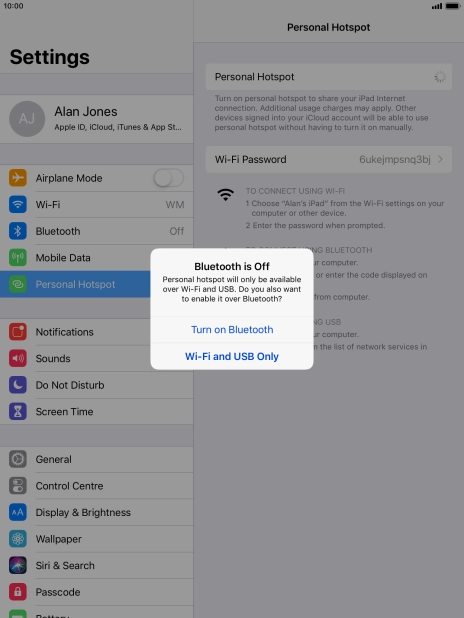 If Wi-Fi is turned on, press Wi-Fi and USB Only.