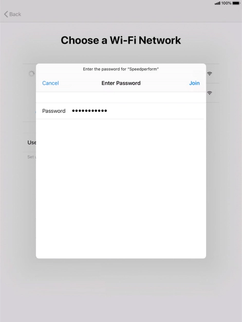 Key in the password for the Wi-Fi network and press Join.