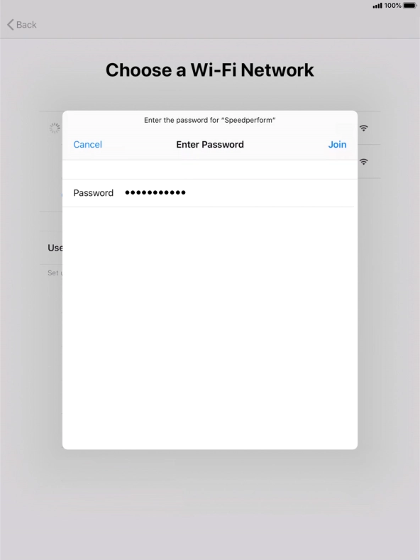 Key in the password for the Wi-Fi network and press Join.