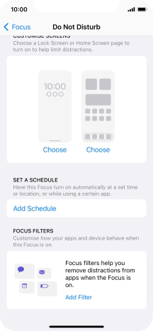 Press Add Schedule and follow the instructions on the screen to select settings for automatic activation of Do Not Disturb.