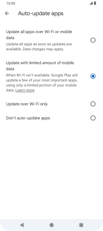 To turn on automatic update of apps using mobile network, press Update all apps over Wi-Fi or mobile data.