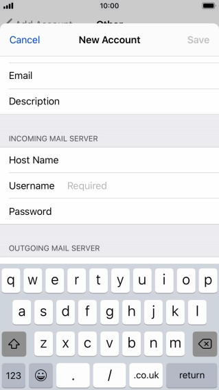 Press Username and key in the username for your email account.