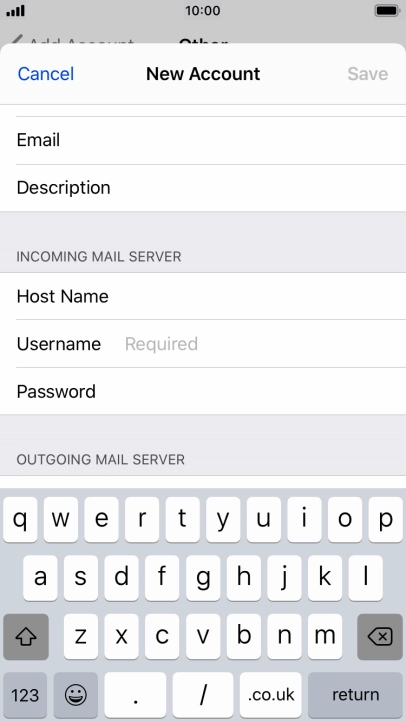 Press Username and key in the username for your email account.