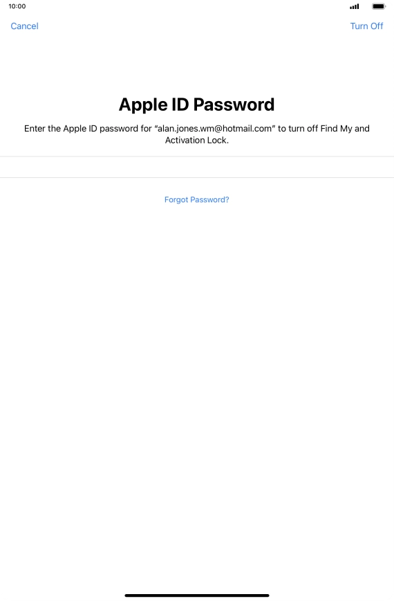 Key in the password for your Apple ID and press Turn Off.