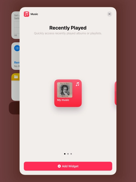 Slide your finger right or left on the screen to select the required widget size.