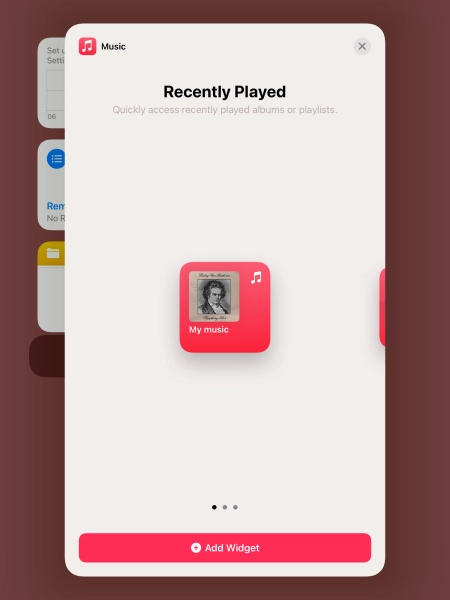 Slide your finger right or left on the screen to select the required widget size.