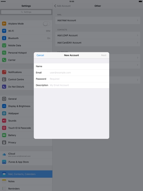 Press Password and key in the password for your email account.