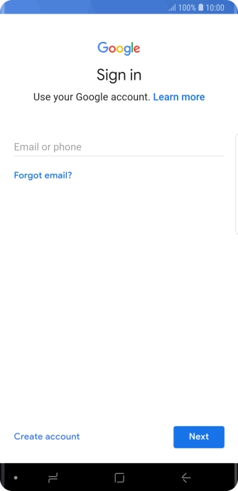 If you don't have a Google account, press Create account and follow the instructions on the screen to create an account.