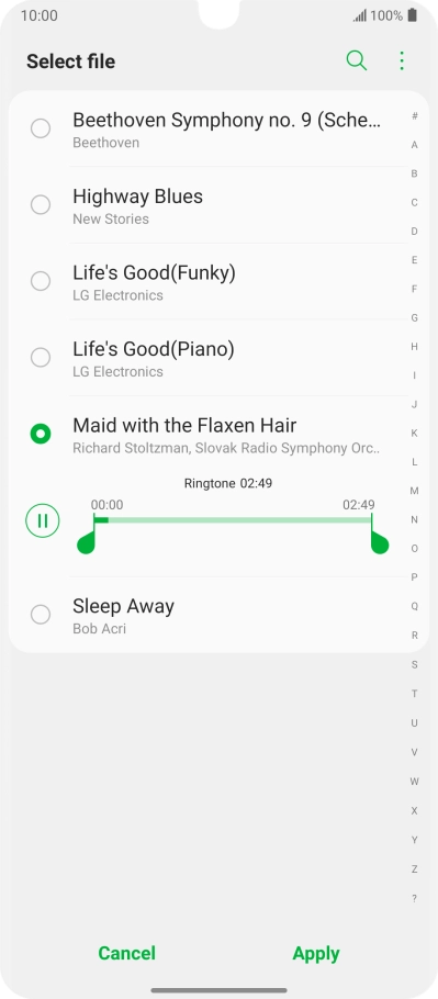 Once you've found a ring tone you like, press Apply.