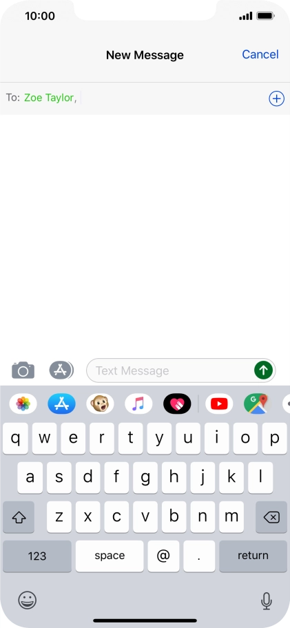 Press the text input field and write the text for your text message.