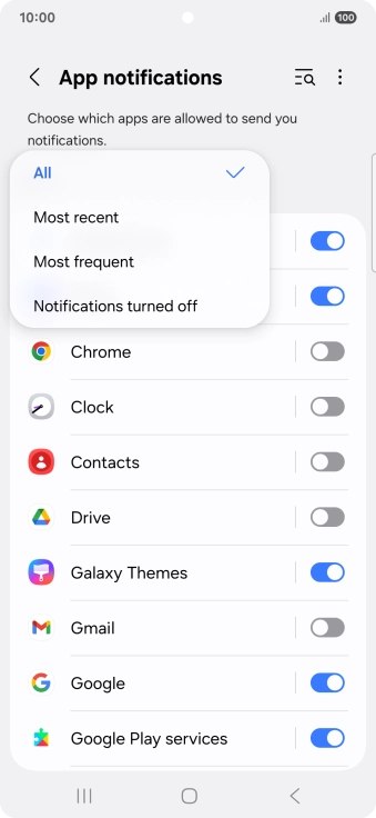 Press the required setting.