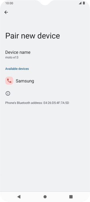 Press the required Bluetooth device and follow the instructions on the screen to pair the device with your phone.