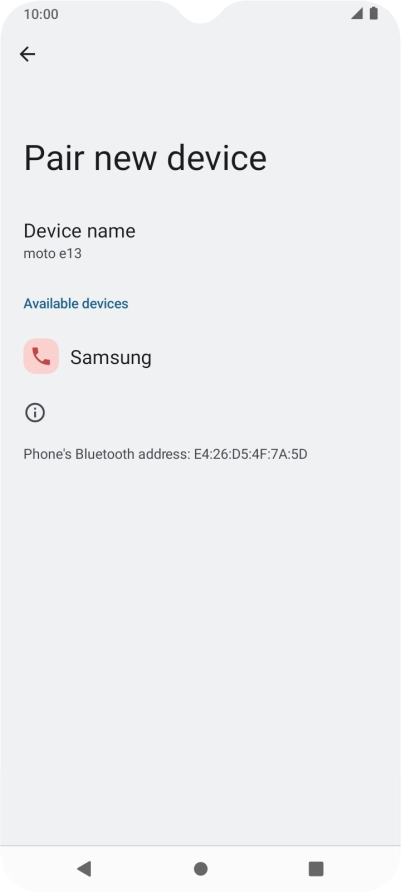 Press the required Bluetooth device and follow the instructions on the screen to pair the device with your phone.
