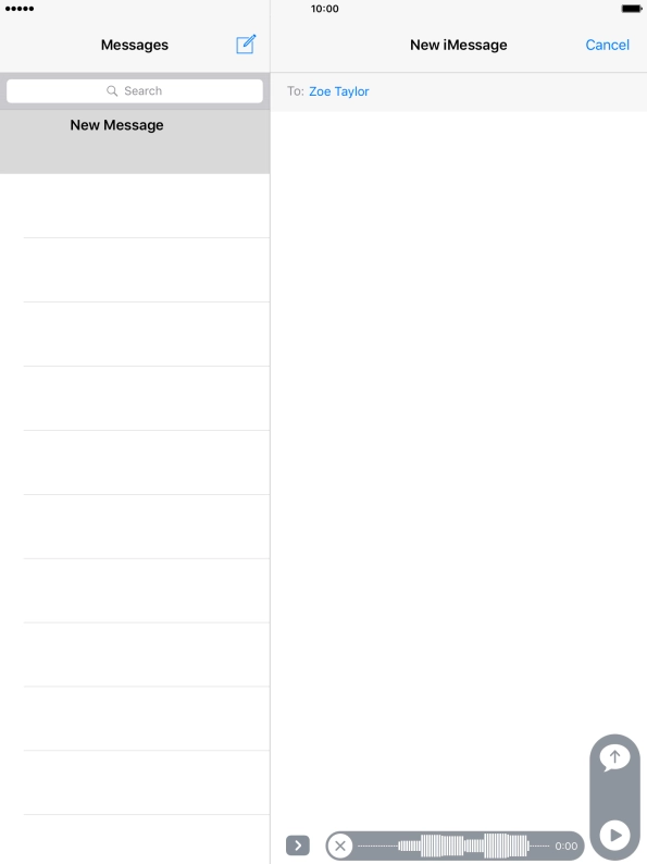 Let go to stop the sound recording and press arrow up to send the sound recording.