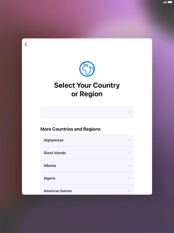 Press the required country or area.