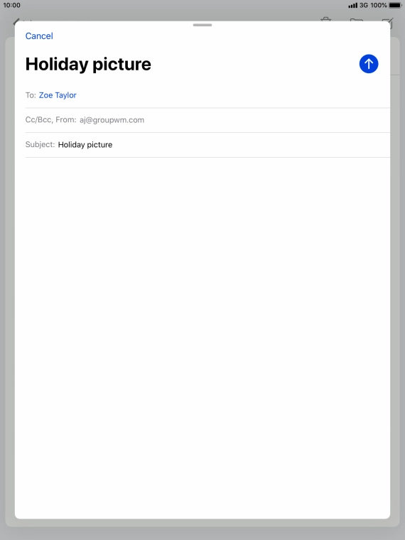 Press the text input field and write the text for your email message.