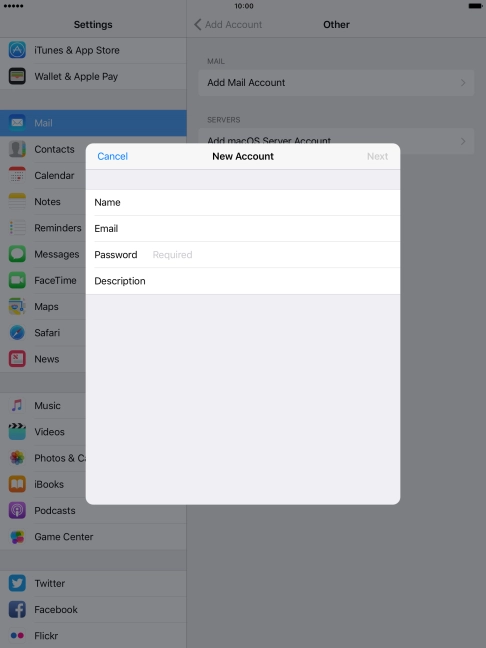 Press Password and key in the password for your email account.