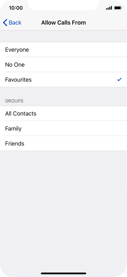 Press the required setting to select which contacts can call you even though Do Not Disturb is turned on.
