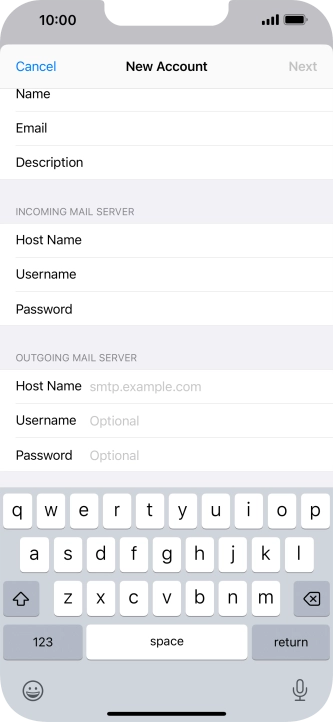 Press Host Name and key in the name of your email provider's outgoing server. Please note that if you can't send email messages when using your email provider's outgoing server, key in smtp.vodafone.net.au (Vodafone's outgoing server).