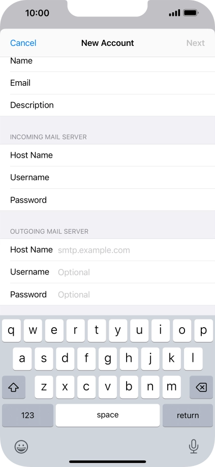 Press Host Name and key in the name of your email provider's outgoing server. Please note that if you can't send email messages when using your email provider's outgoing server, key in smtp.vodafone.net.au (Vodafone's outgoing server).