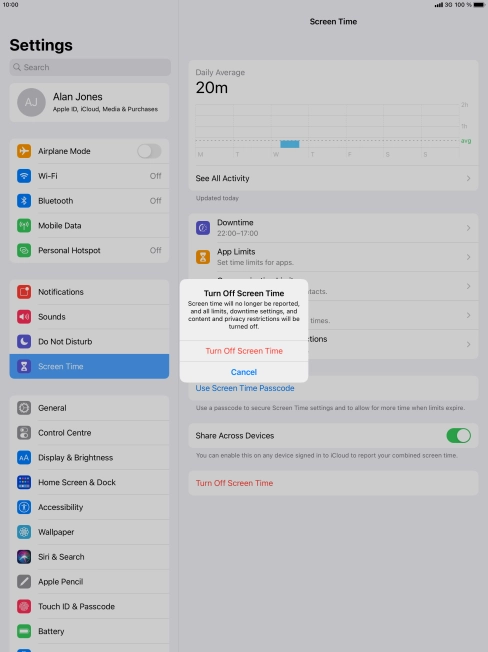 Press Turn Off Screen Time.