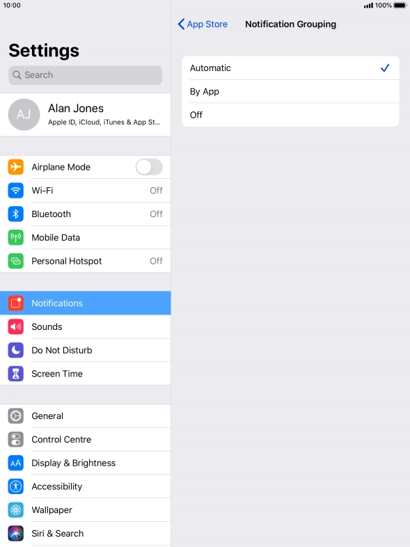 Press the required setting.