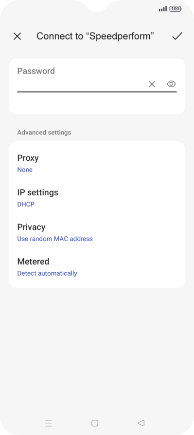 Key in the password for the Wi-Fi network and press the confirm icon.