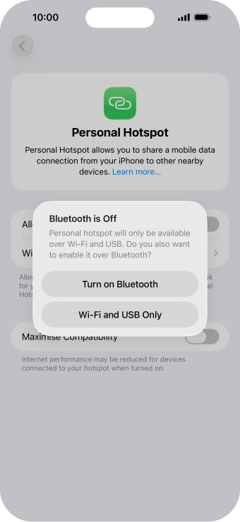 If Wi-Fi is turned on, press Wi-Fi and USB Only.