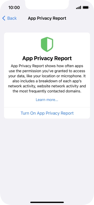 Press Turn On App Privacy Report to turn on the function.