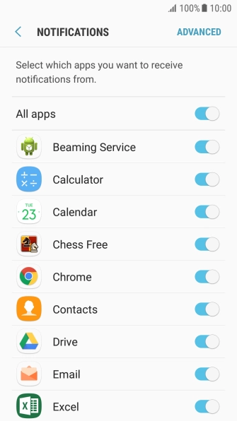 Press the indicator next to the required app to turn the function on or off.