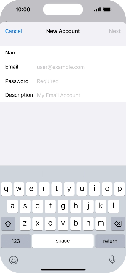 Press Email and key in your email address.