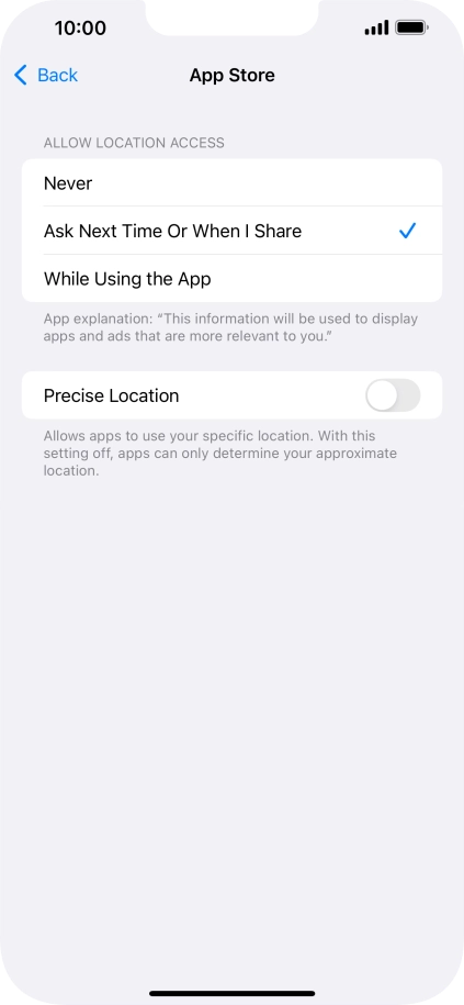 Press the required setting to turn the function on or off.