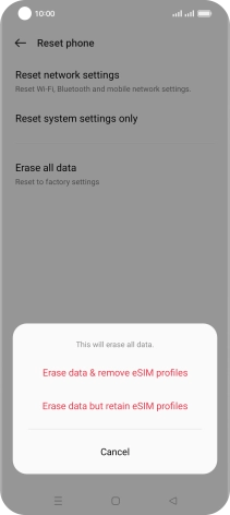 Press the required setting.