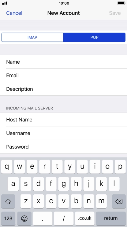 Press Username and key in the username for your email account.