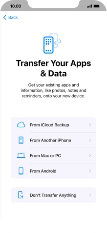 You can transfer content from an Android phone when your phone is activated for the first time and after a factory reset. When this screen is displayed, your phone is ready to transfer content from an Android phone.