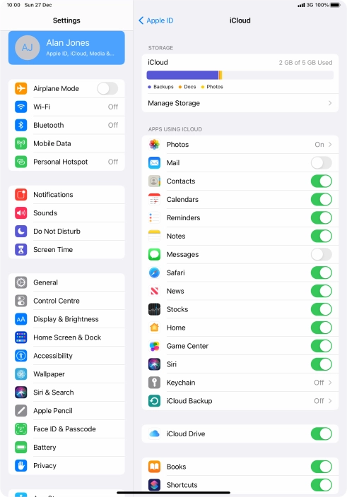 Press iCloud Backup.