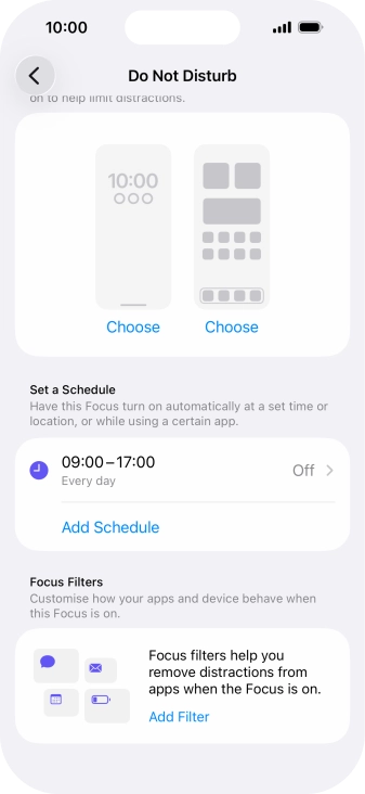 Press Add Schedule and follow the instructions on the screen to select settings for automatic activation of Do Not Disturb.