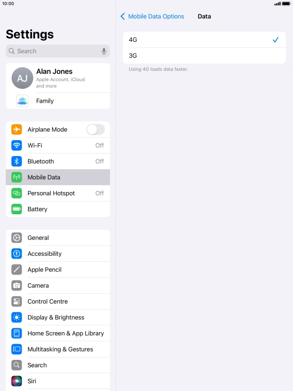 Press the required setting.