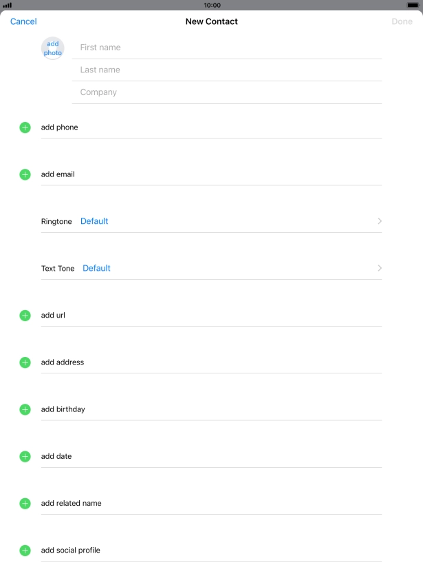 Press First name and key in the first name.